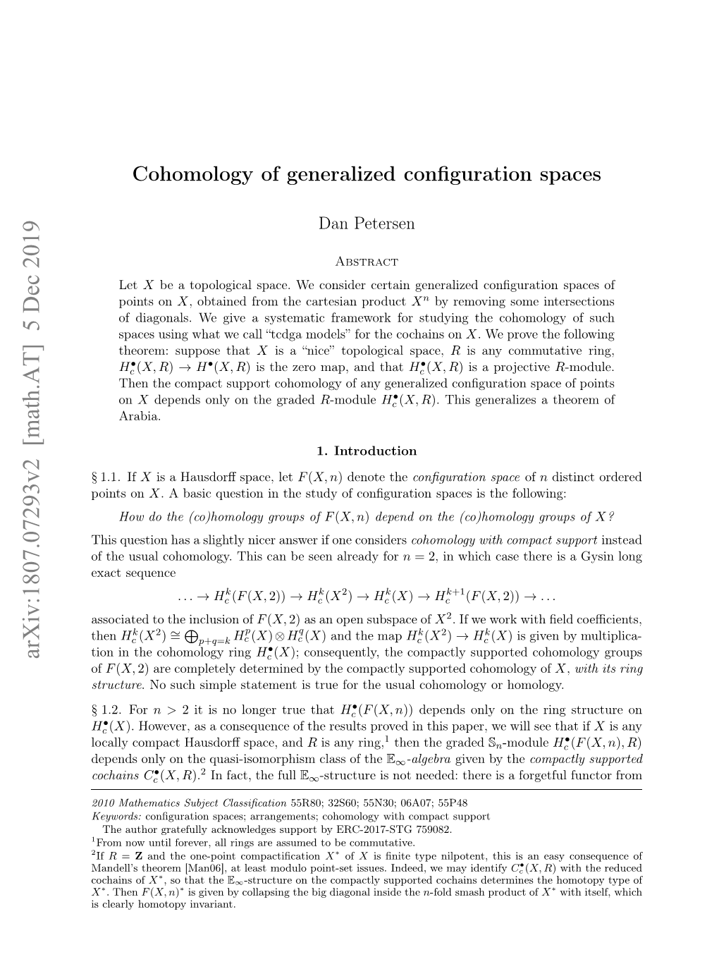 Cohomology of Generalized Configuration Spaces Immediate How the Functor Λ Should Be Modiﬁed