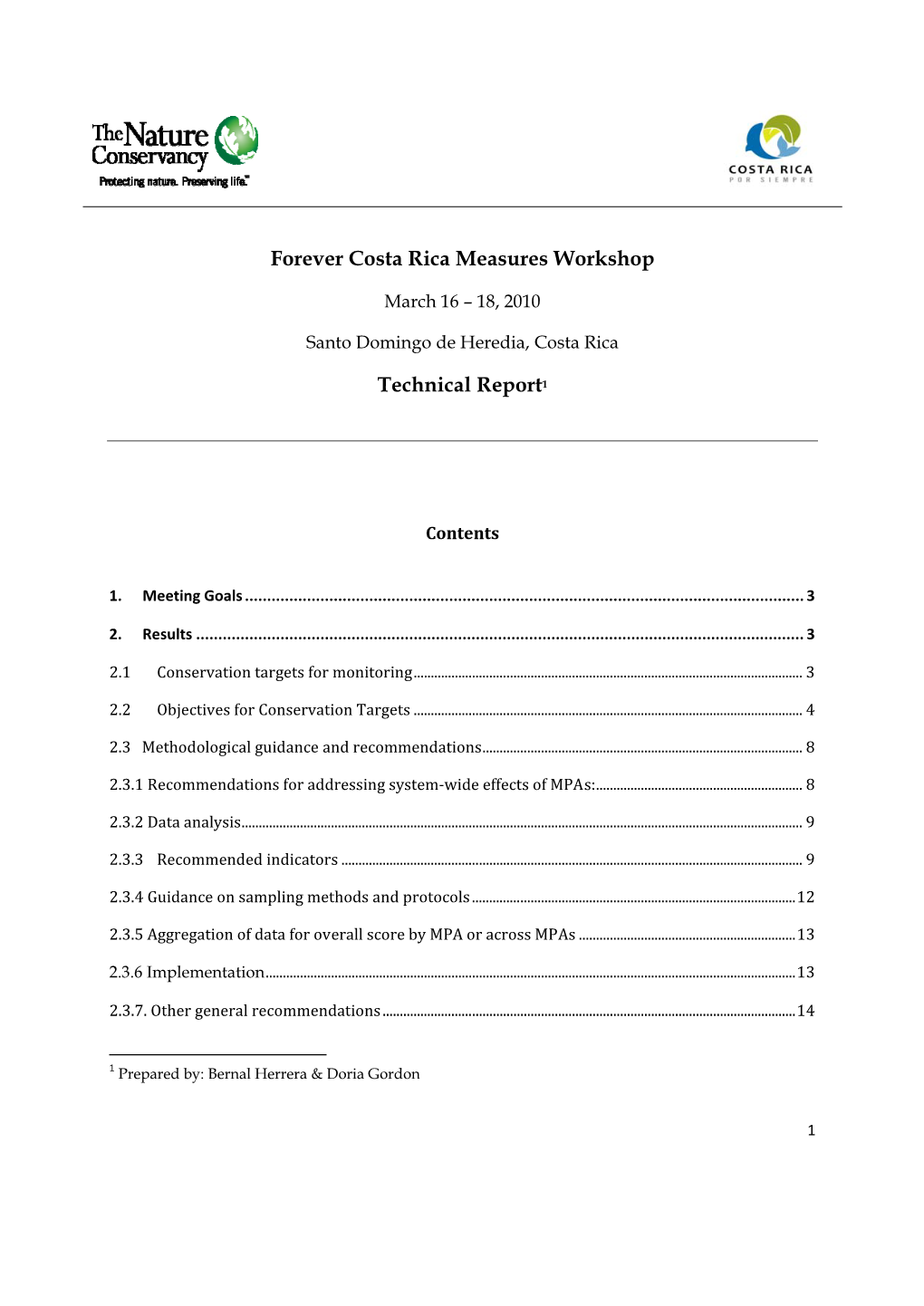 Forever Costa Rica Measures Workshop Technical Report1