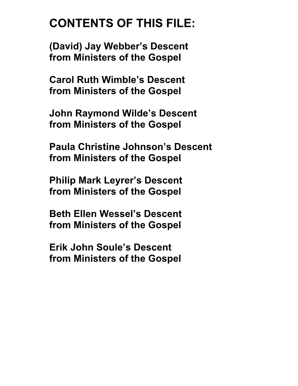 Descent from Ministers of the Gospel