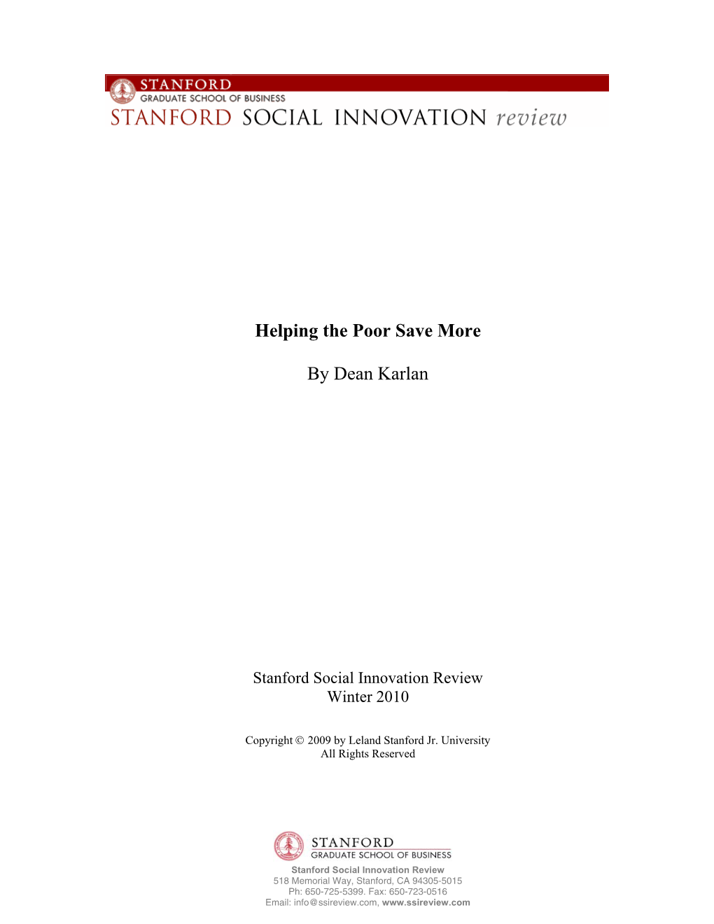 Helping the Poor Save More by Dean Karlan