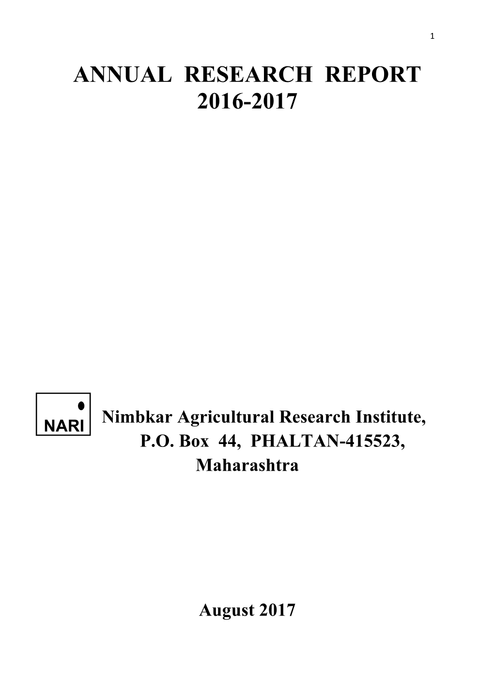 NARI Annual Research Report 2016-17