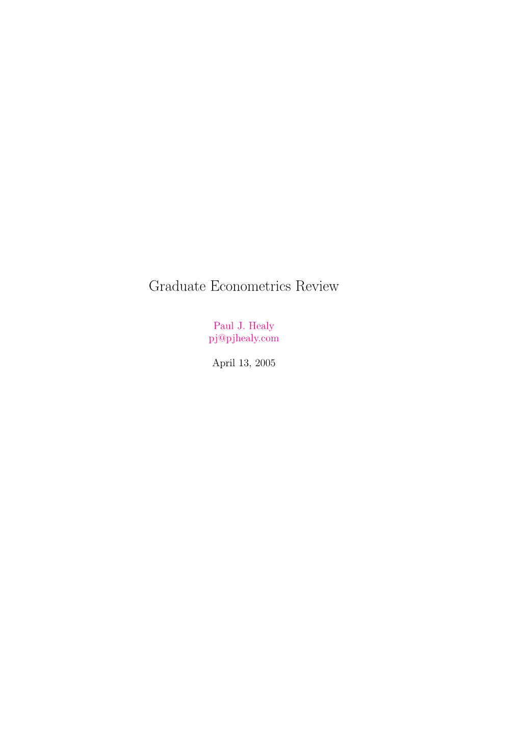 Graduate Econometrics Review