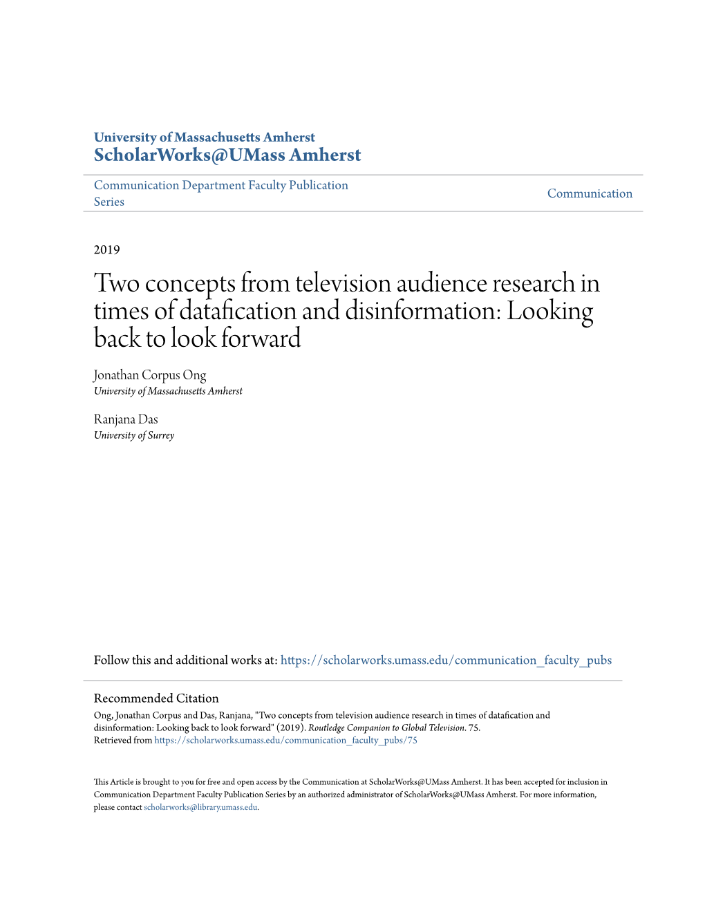 Two Concepts from Television Audience Research in Times Of