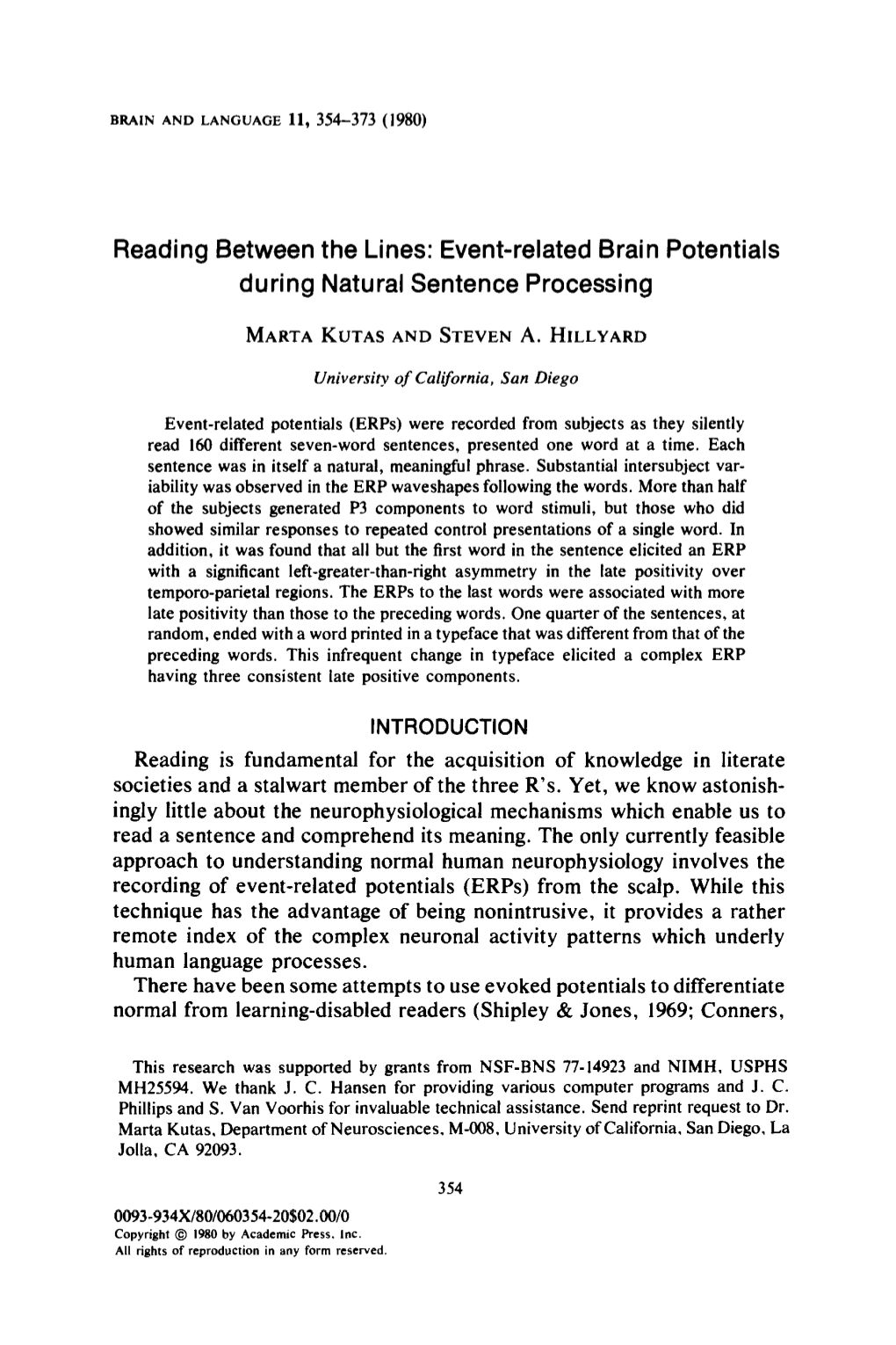 Event-Related Brain Potentials During Natural Sentence Processing