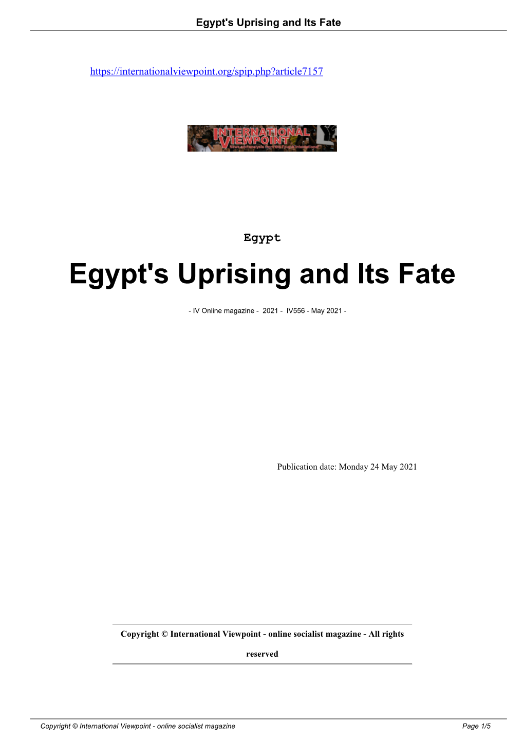 Egypt's Uprising and Its Fate