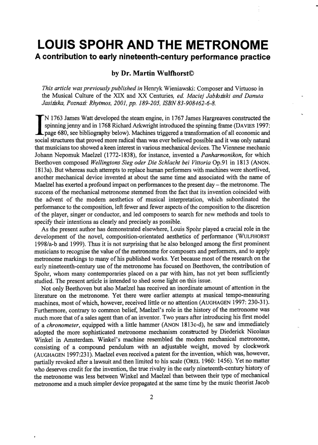 LOUIS SPOHR and the METRONOME a Contribution to Early Nineteenth-Century Performance Practice