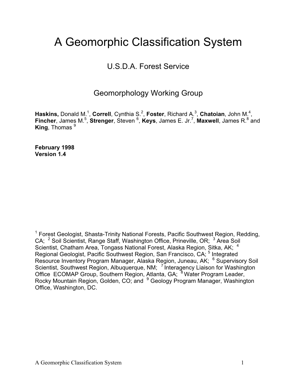 A Geomorphic Classification System