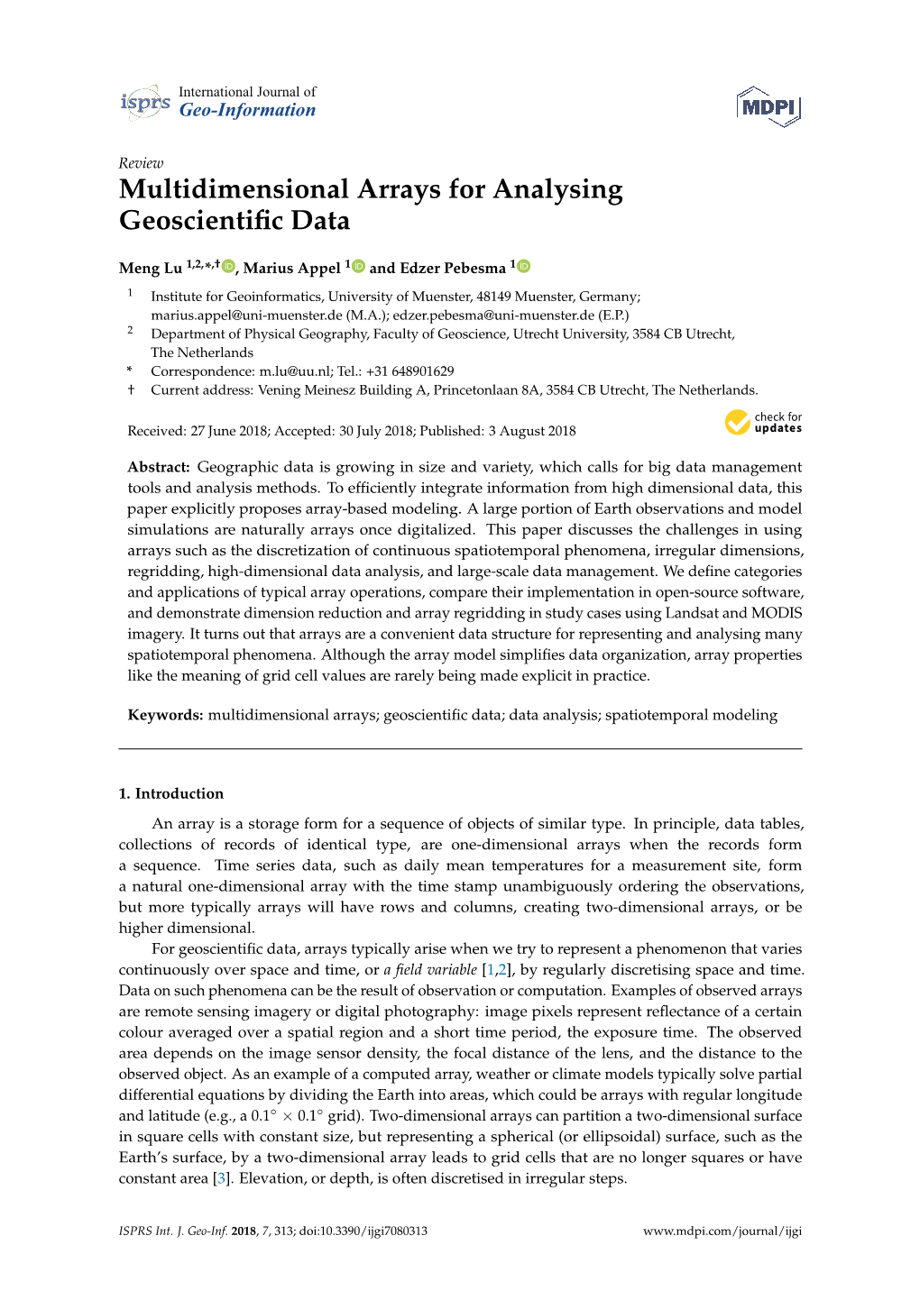 Multidimensional Arrays for Analysing Geoscientific Data