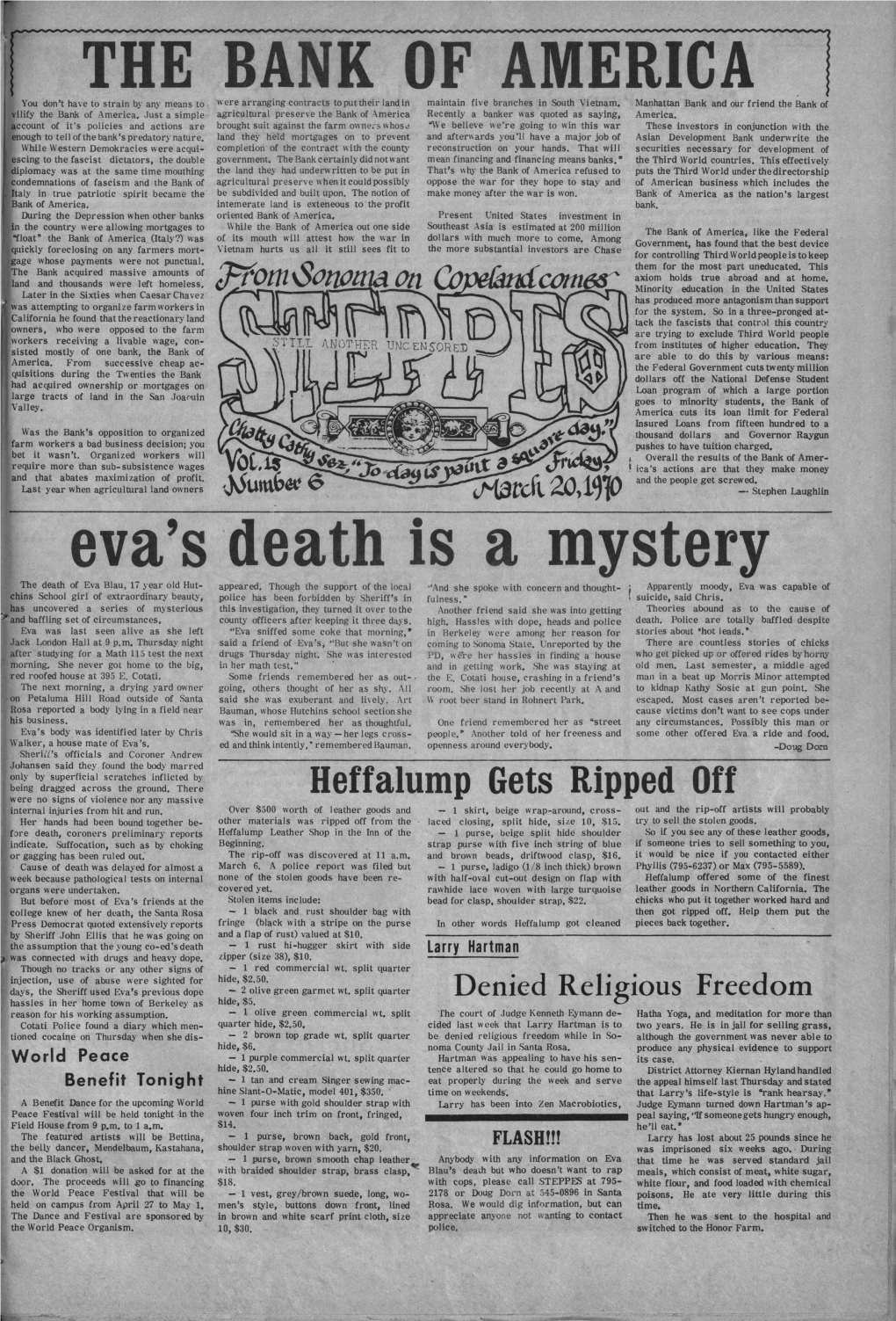 Eva's Death Is a Mystery the Death of Eva Blau, 17 Year Old Hut­ Appeared