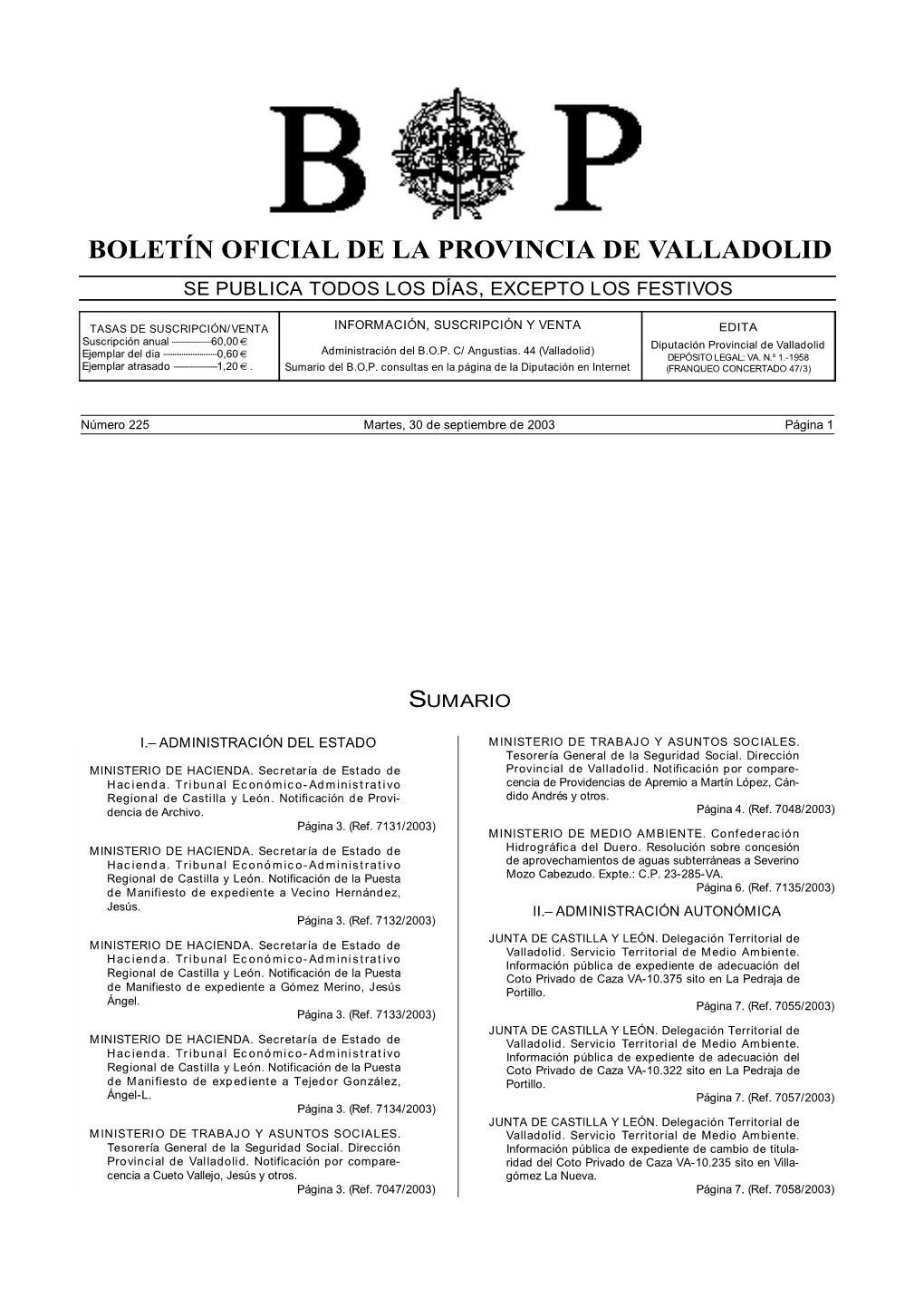 Boletín Oficial De La Provincia De Valladolid
