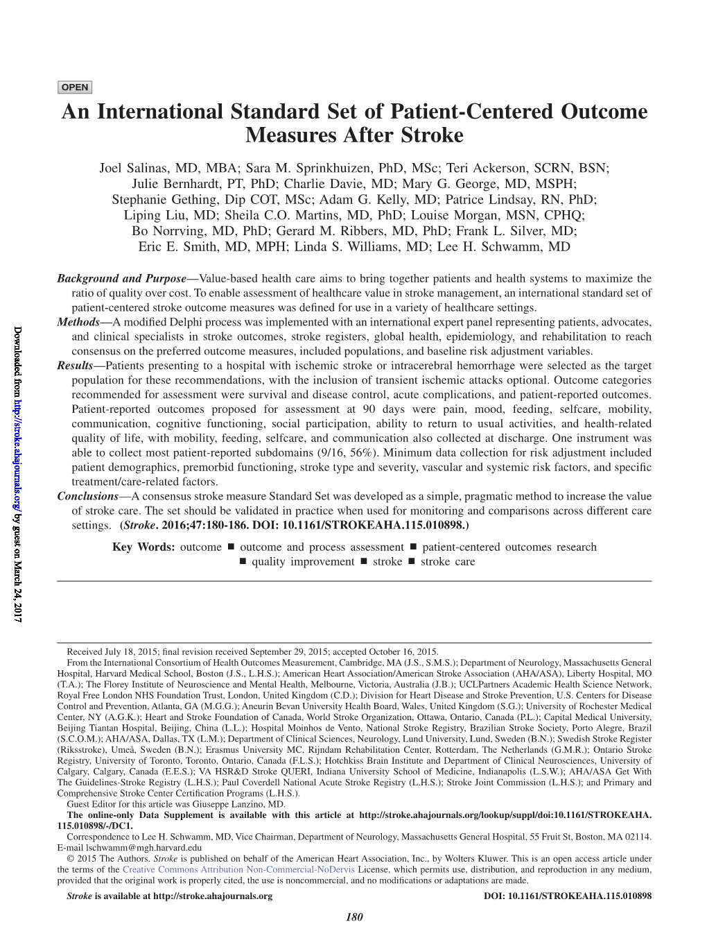 An International Standard Set of Patient-Centered Outcome Measures After Stroke