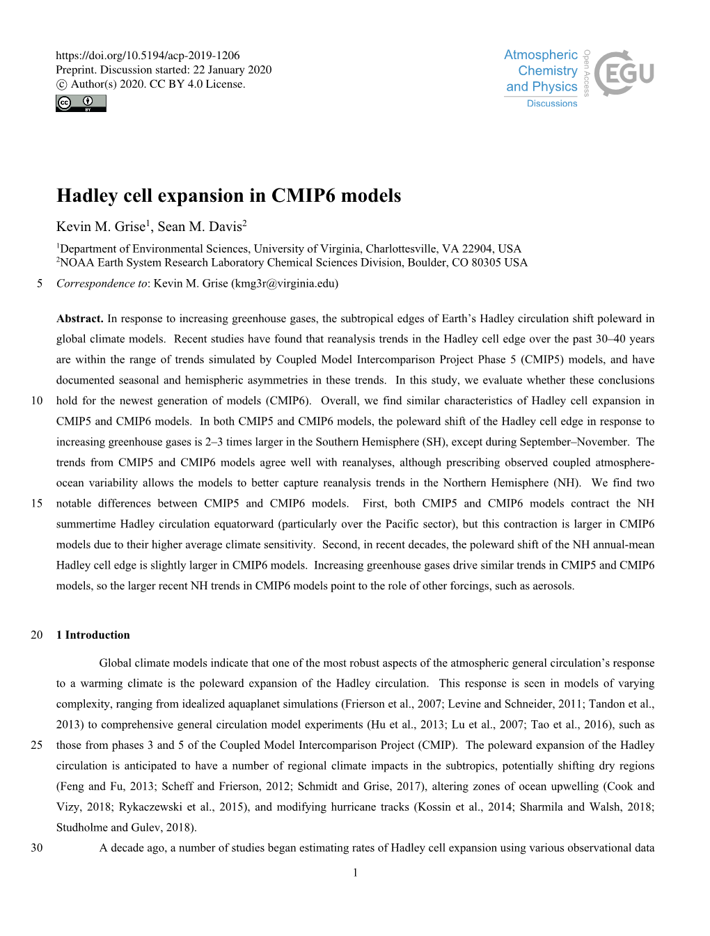 Hadley Cell Expansion in CMIP6 Models Kevin M