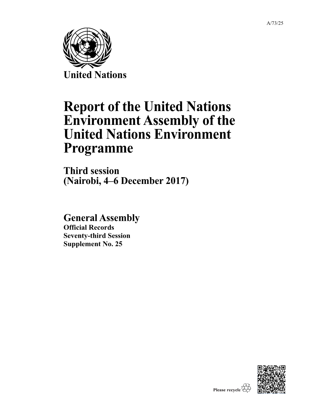 Report of the United Nations Environment Assembly of the United Nations Environment Programme