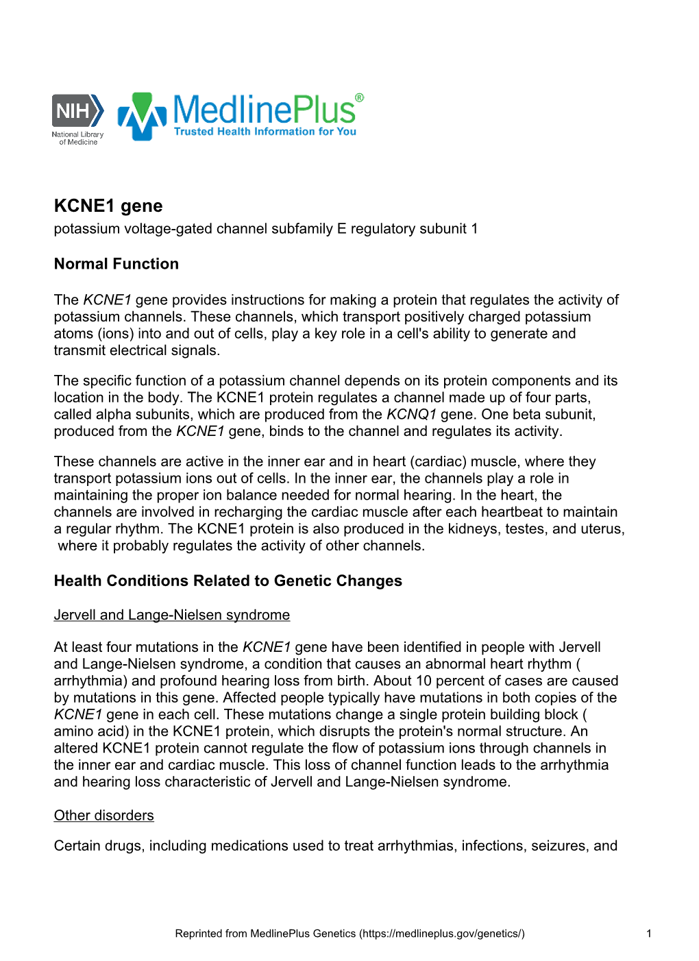 KCNE1 Gene Potassium Voltage-Gated Channel Subfamily E Regulatory Subunit 1