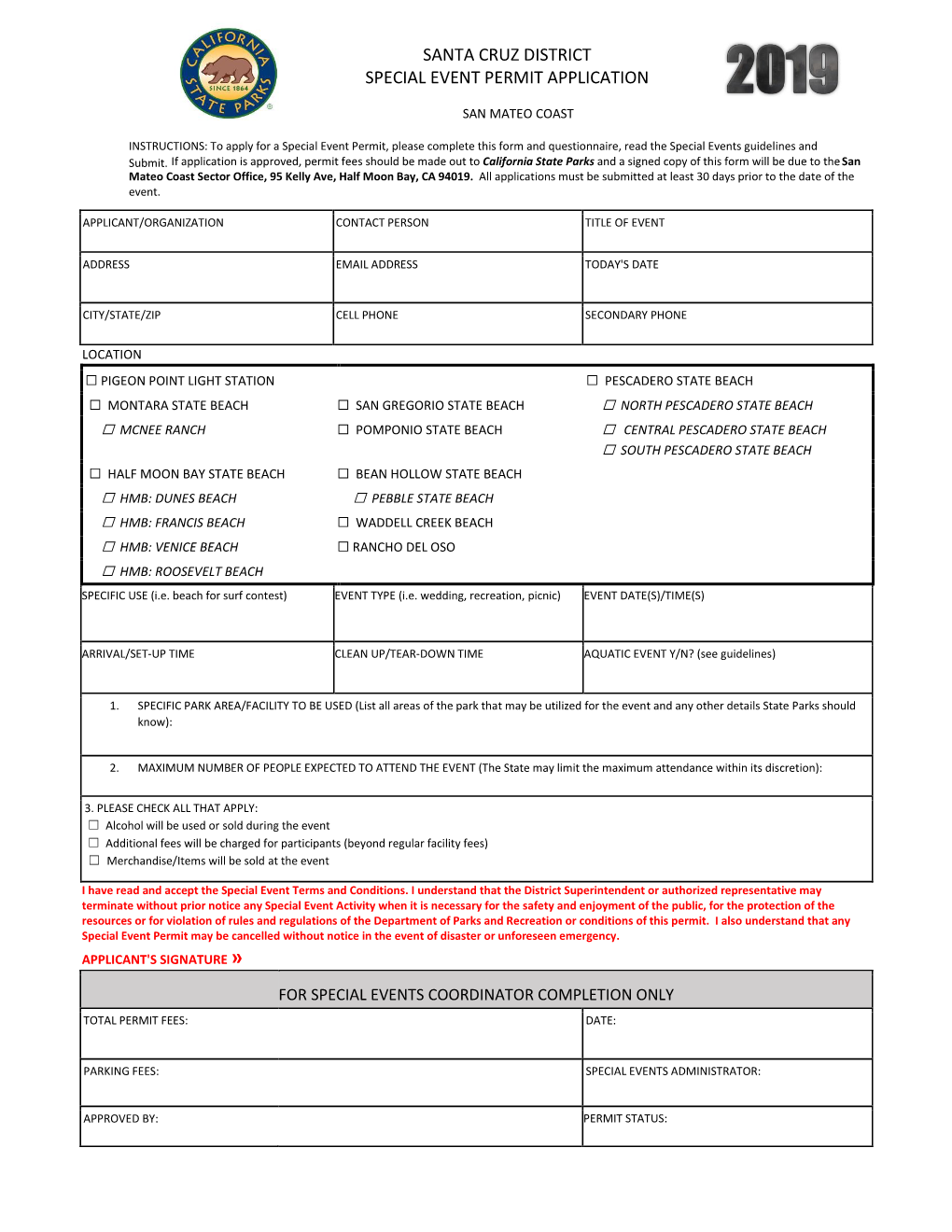 Santa Cruz District Special Event Permit Application