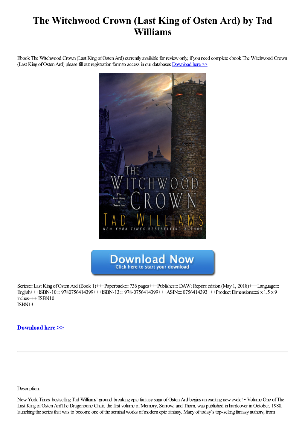 The Witchwood Crown (Last King of Osten Ard) by Tad Williams