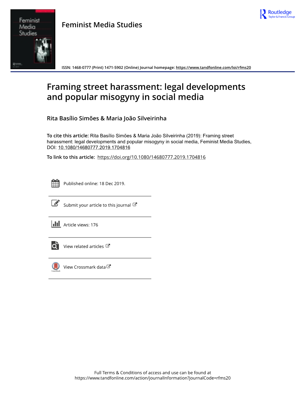 Framing Street Harassment: Legal Developments and Popular Misogyny in Social Media