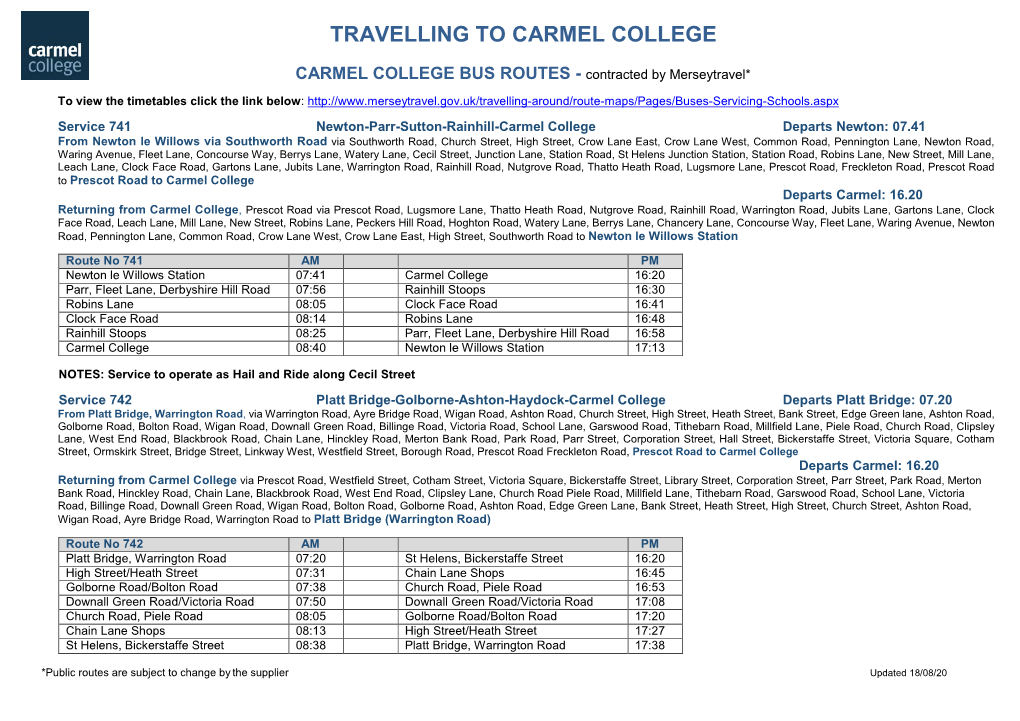 Travelling to Carmel College