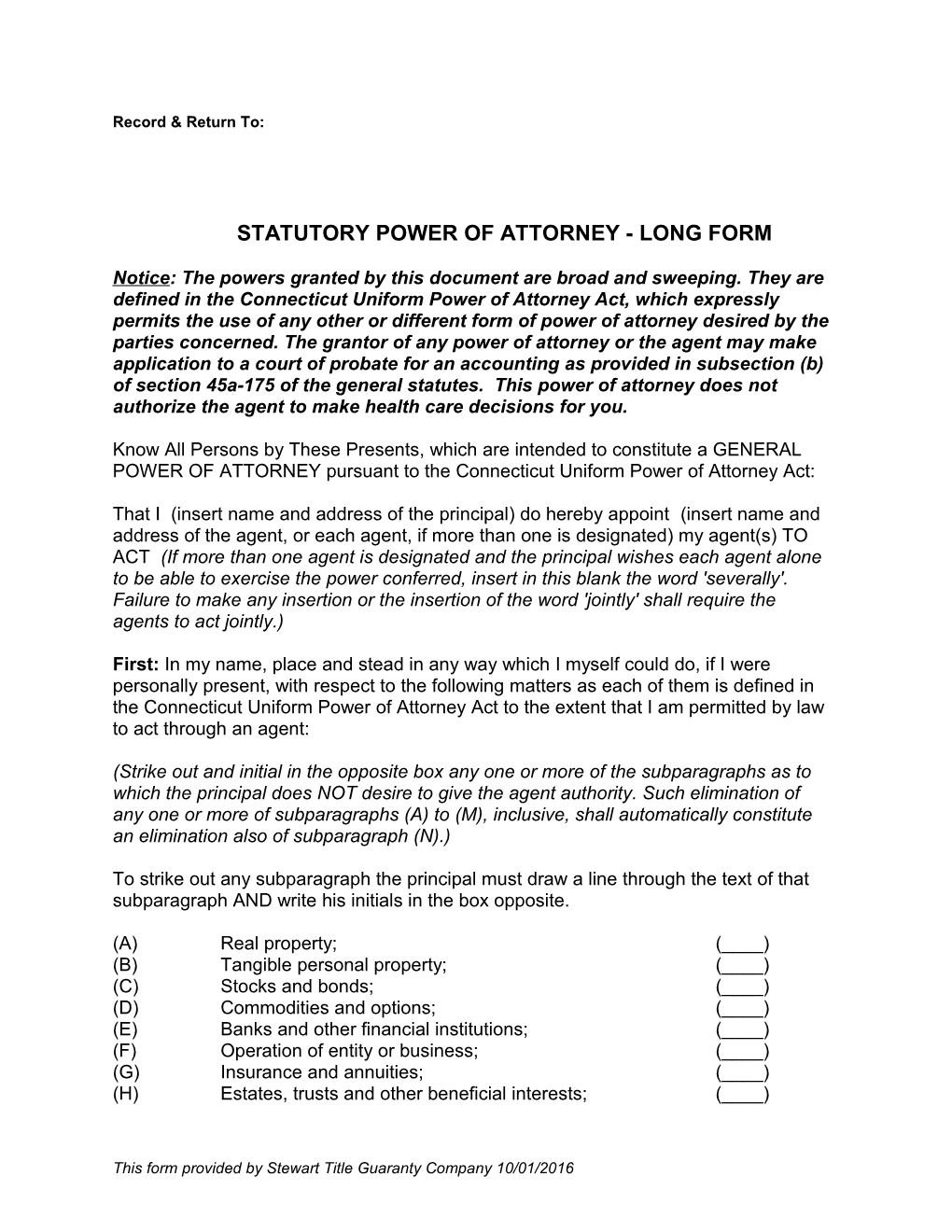 Statutory Power of Attorney - Long Form