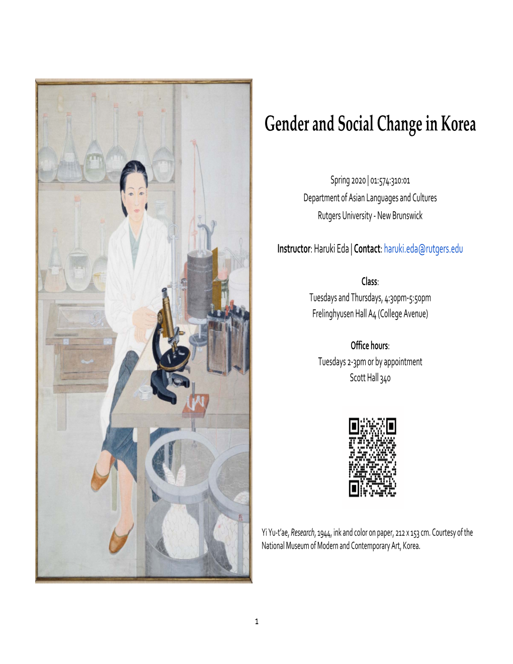 01:574:310 Gender and Social Change in Korea