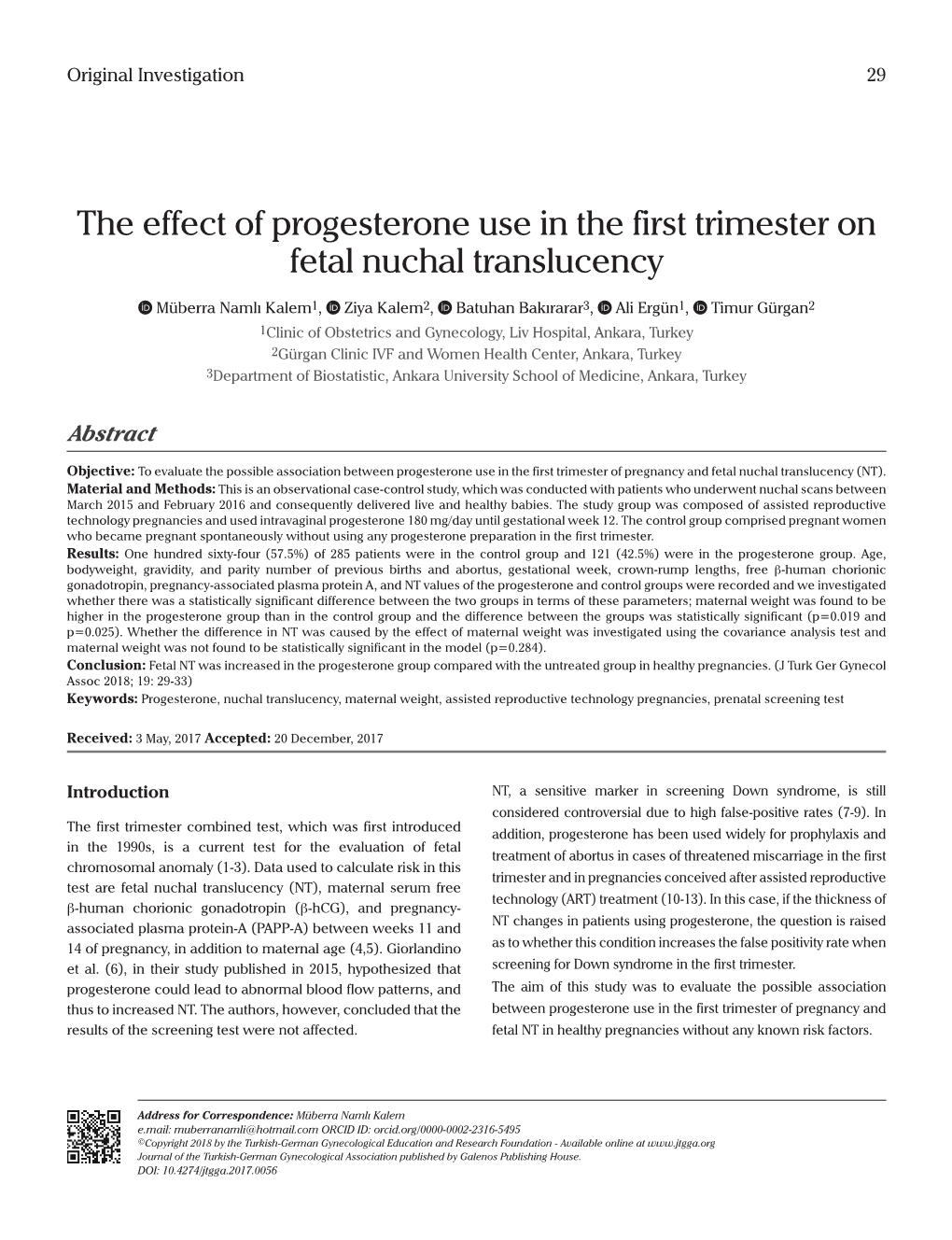 The Effect of Progesterone Use in the First Trimester on Fetal Nuchal Translucency