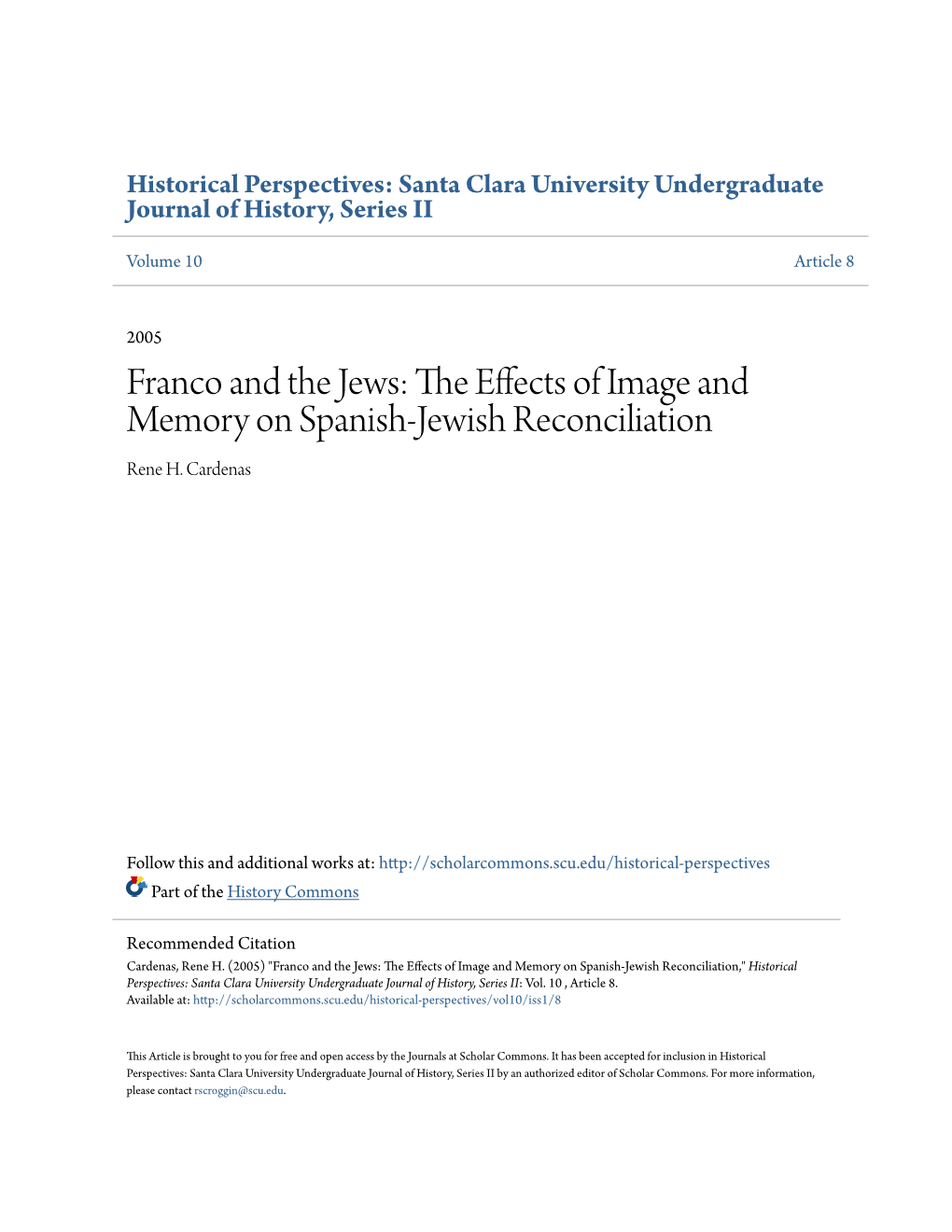 Franco and the Jews: the Effects of Image and Memory on Spanish