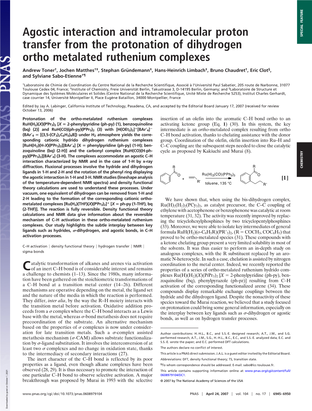 Agostic Interaction and Intramolecular Proton Transfer from the Protonation