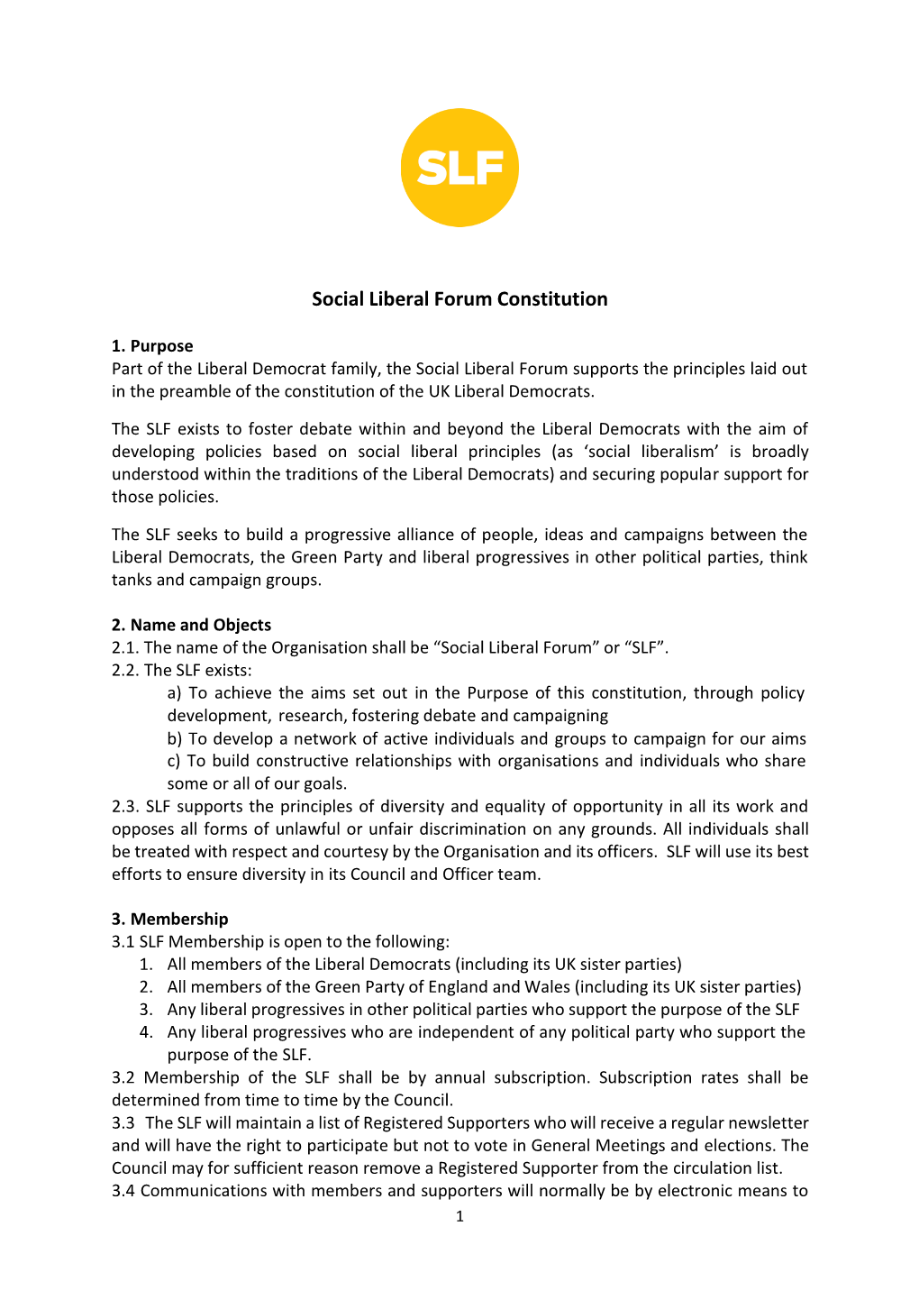 Social Liberal Forum Constitution