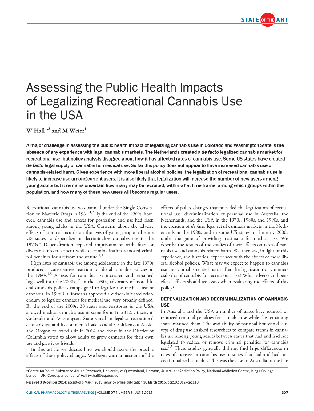 Assessing the Public Health Impacts of Legalizing Recreational Cannabis Use in the USA