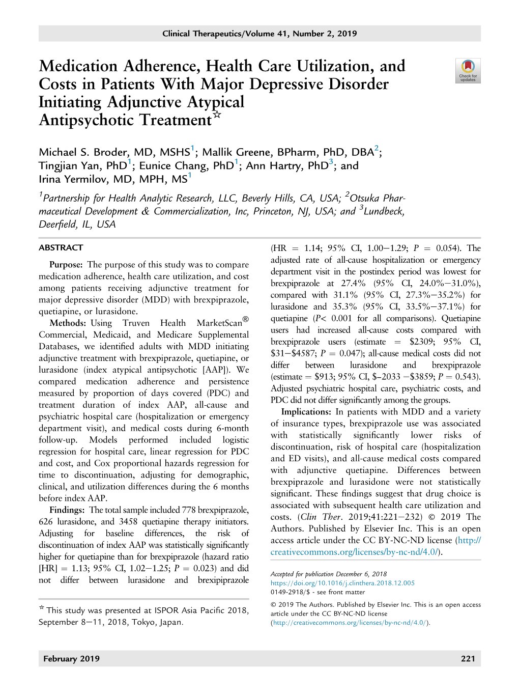 Medication Adherence, Health Care Utilization, and Costs in Patients with Major Depressive Disorder Initiating Adjunctive Atypical * Antipsychotic Treatment