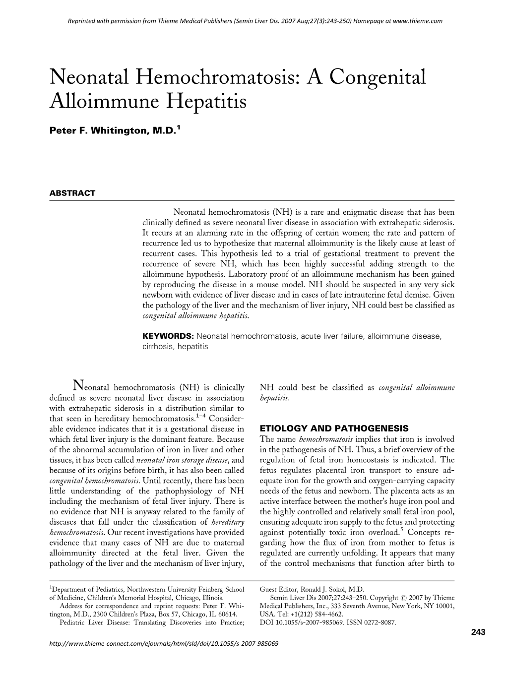 Neonatal Hemochromatosis: a Congenital Alloimmune Hepatitis