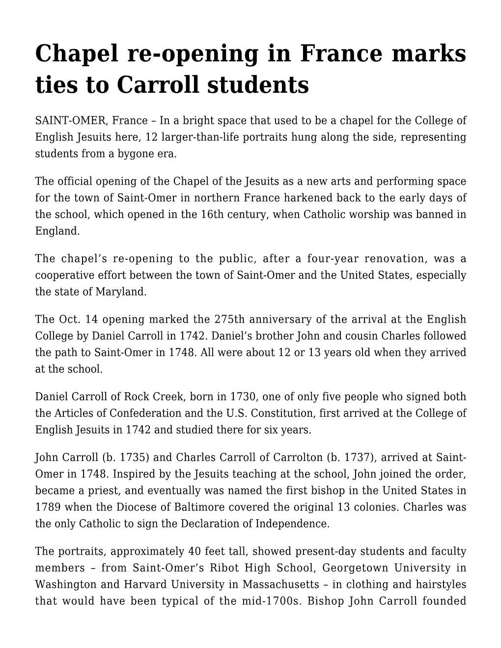 Chapel Re-Opening in France Marks Ties to Carroll Students