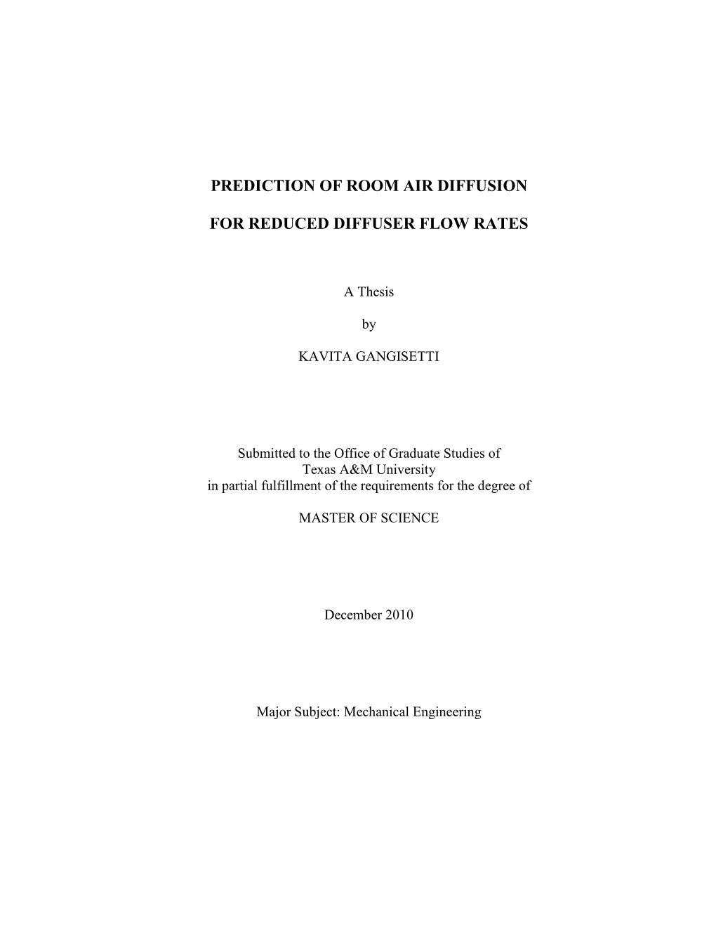 Prediction of Room Air Diffusion with Reduced