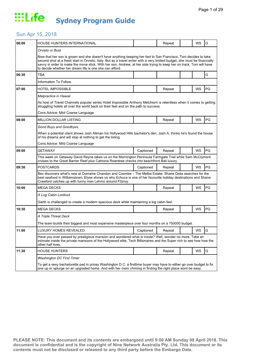 Sydney Program Guide