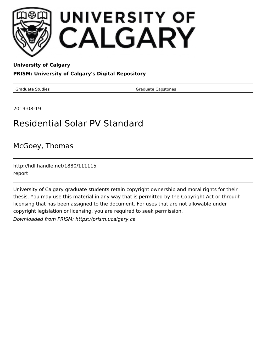 Residential Solar PV Standard