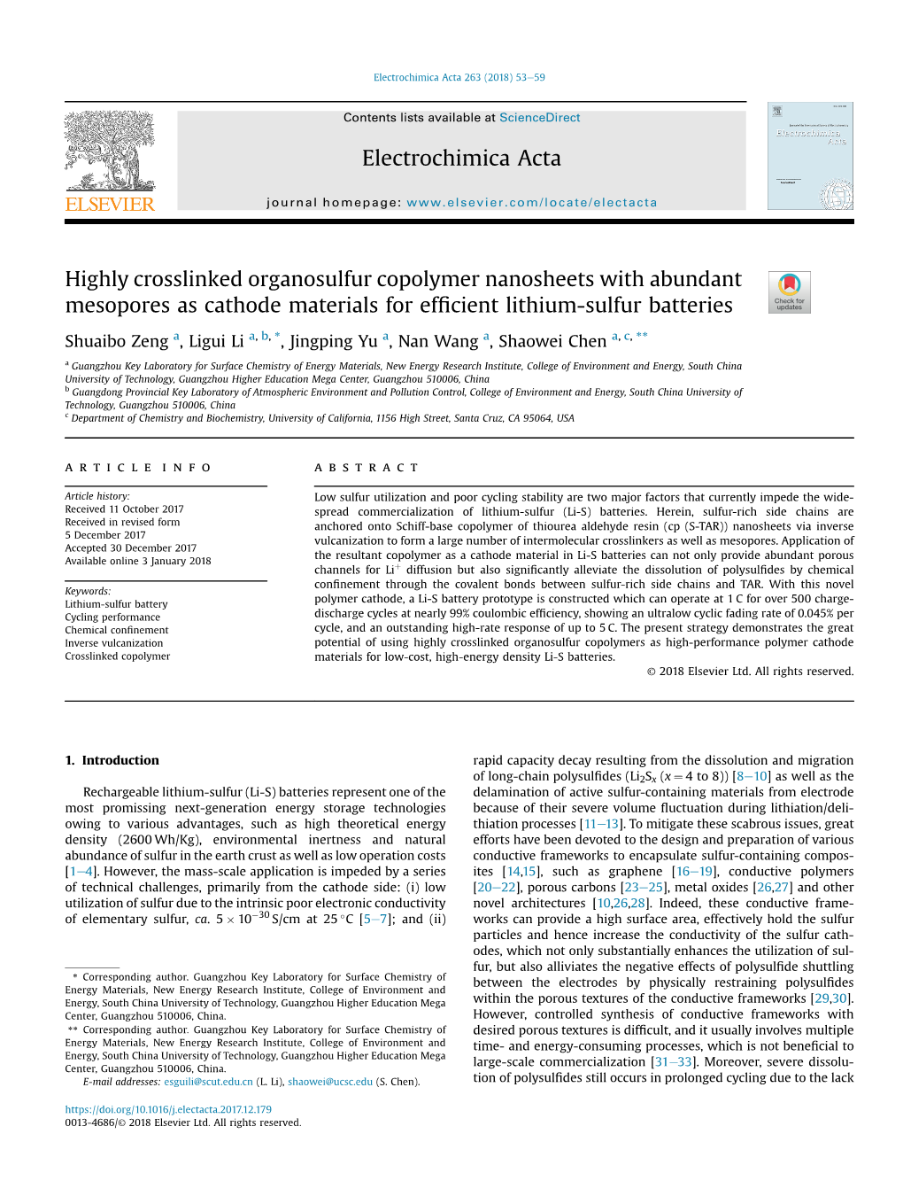 Highly Crosslinked Organosulfur Copolymer Nanosheets with Abundant Mesopores As Cathode Materials for Efficient Lithium-Sulfur B