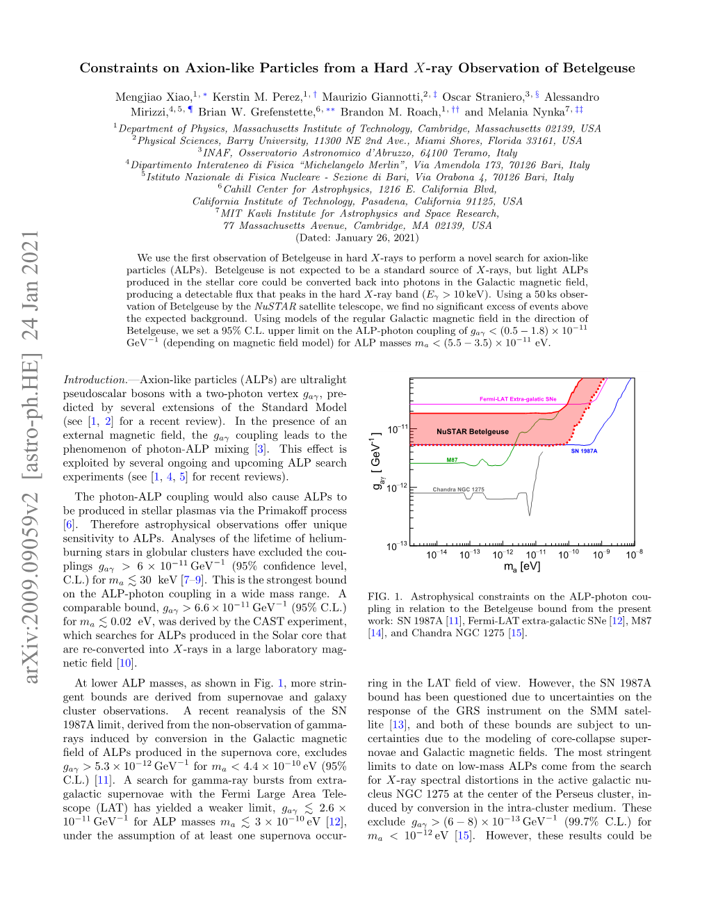 Arxiv:2009.09059V2 [Astro-Ph.HE] 24 Jan 2021 at Lower ALP Masses, As Shown in Fig.1, More Strin- Ring in the LAT ﬁeld of View