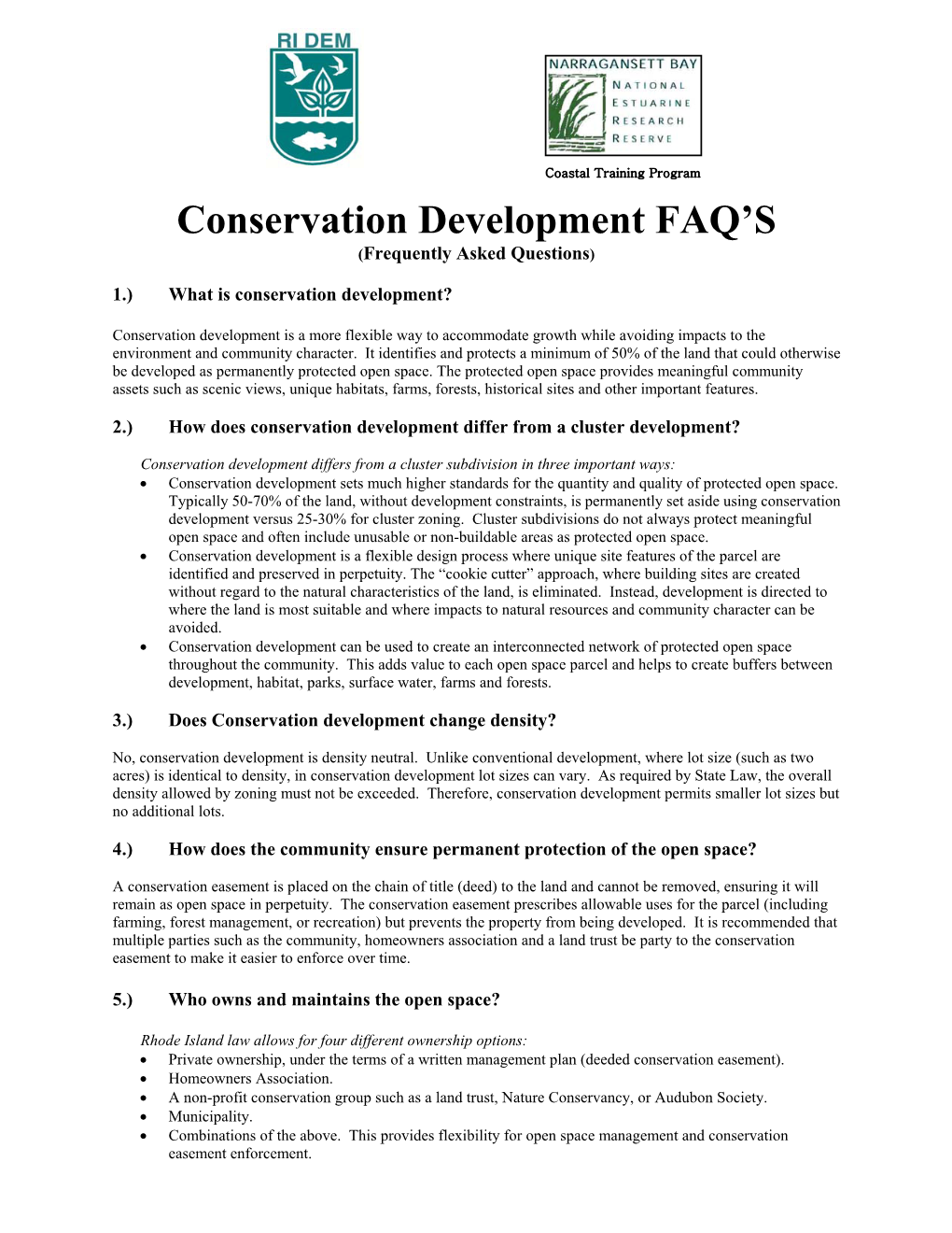 FAQ's of Conservation Development