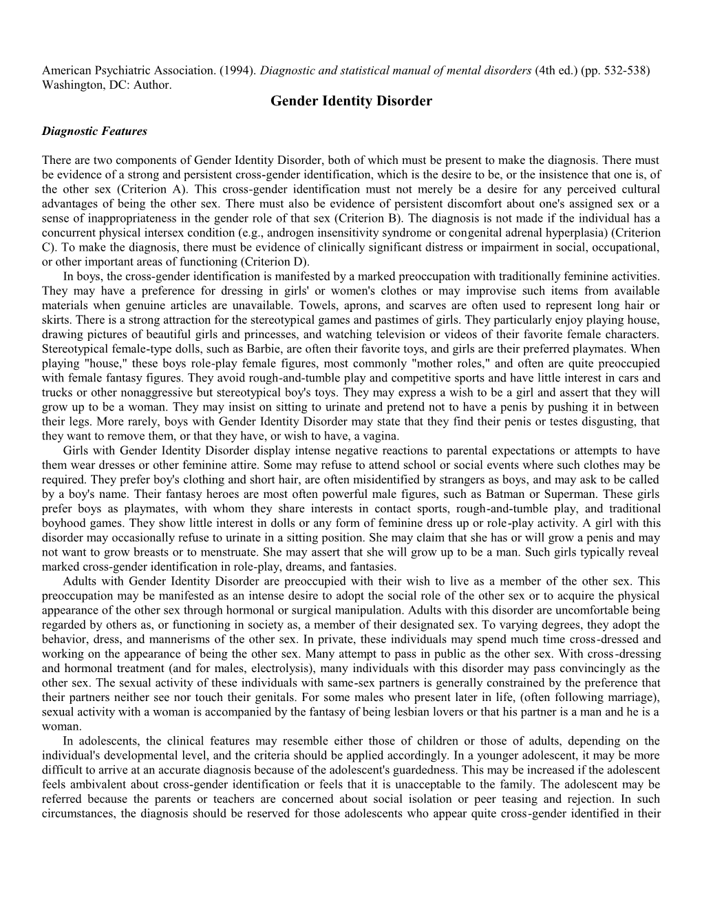 American Psychiatric Association. (1994). Diagnostic and Statistical Manual of Mental Disorders