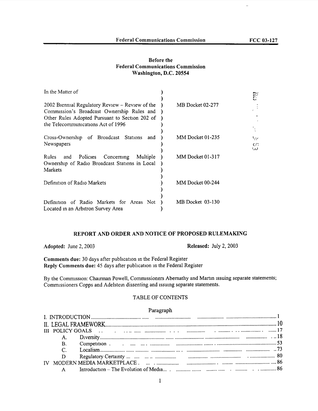 Fox Television”), Rehearing Granted, 293 F 3D 537 (D C Cir 2002) (“Fox Television Re-Hearing”) (Addressing the National TV Ownership Rule) Sinclolr Broodcasf Group