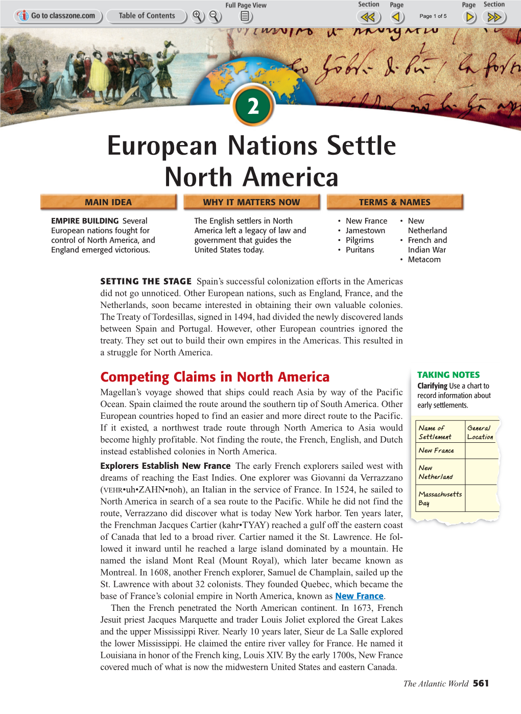 European Nations Settle North America MAIN IDEA WHY IT MATTERS NOW TERMS & NAMES