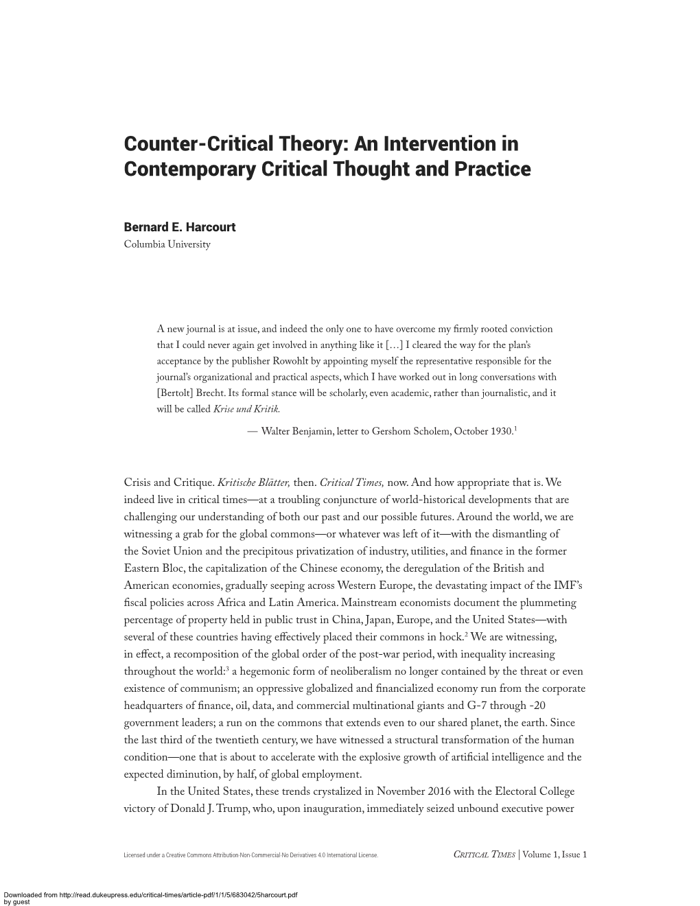 An Intervention in Contemporary Critical Thought and Practice