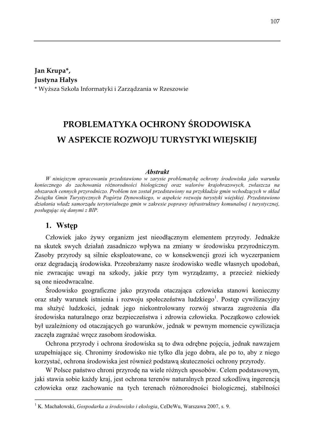 J. Krupa, J. Hałys Problematyka Ochrony Środowiska W Aspekcie