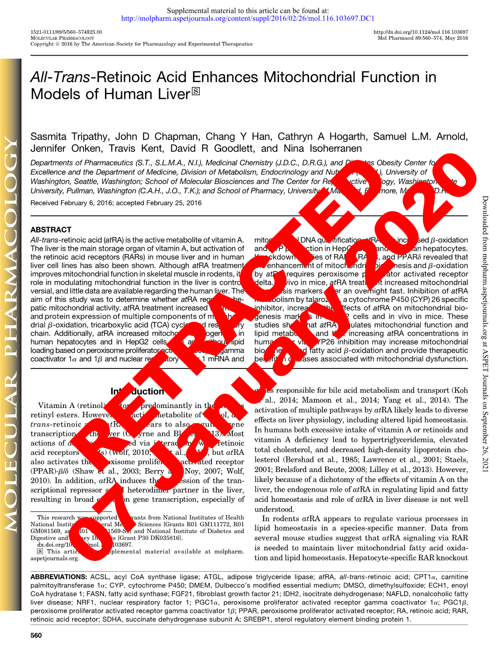 All-Trans-Retinoic Acid Enhances Mitochondrial Function in Models of Human Liver S