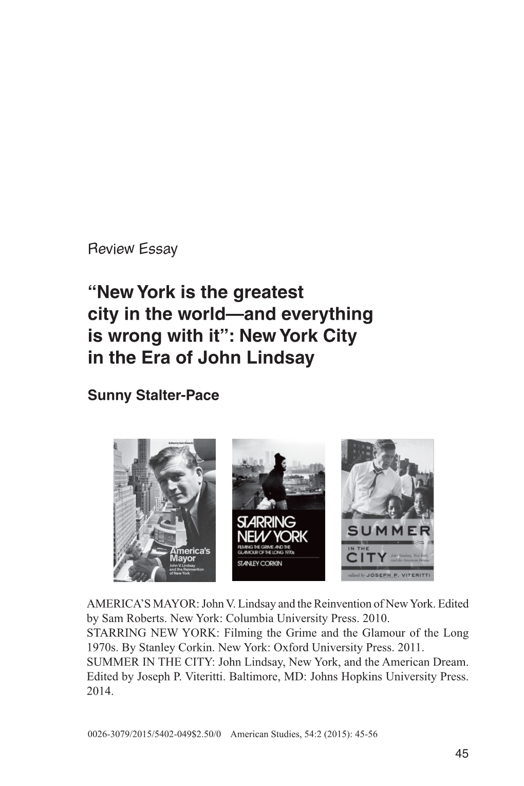 New York City in the Era of John Lindsay