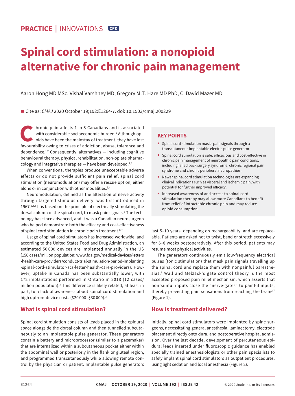 Spinal Cord Stimulation: a Nonopioid Alternative for Chronic Pain Management