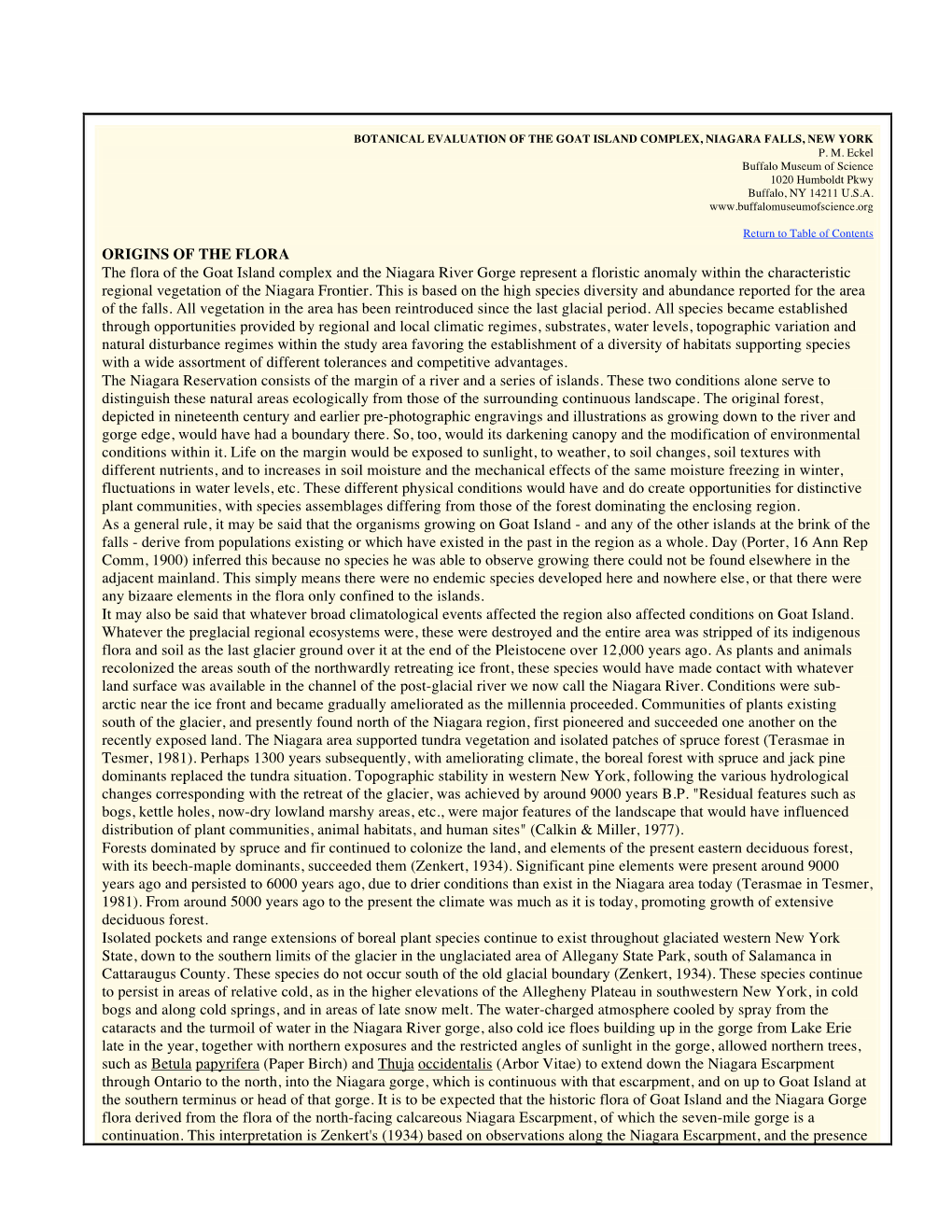 Botanical Evaluation of the Goat Island Complex, Niagara Falls, New York P