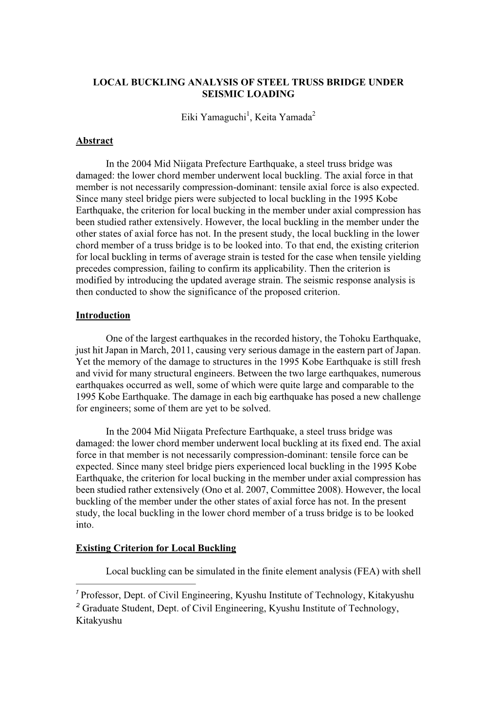 Local Buckling Analysis of Steel Truss Bridge Under Seismic Loading