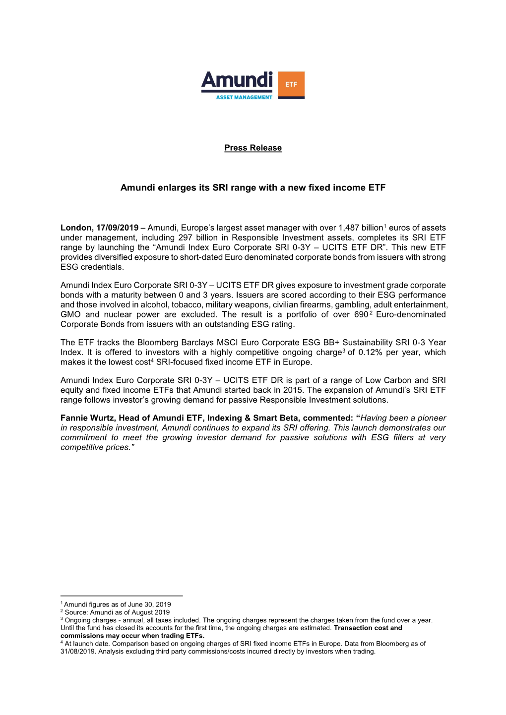 Amundi Enlarges Its SRI Range with a New Fixed Income ETF