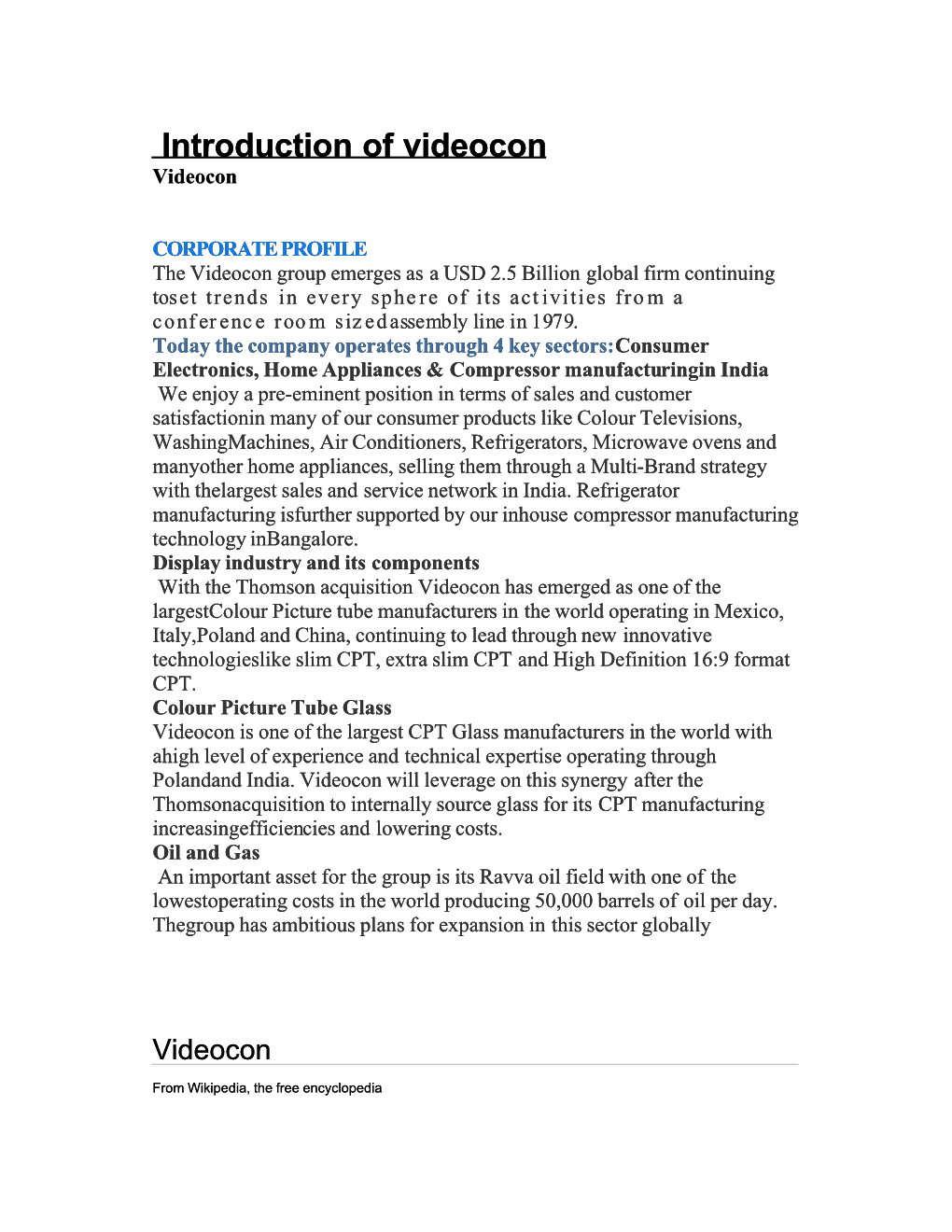 Introduction of Videocon Videocon